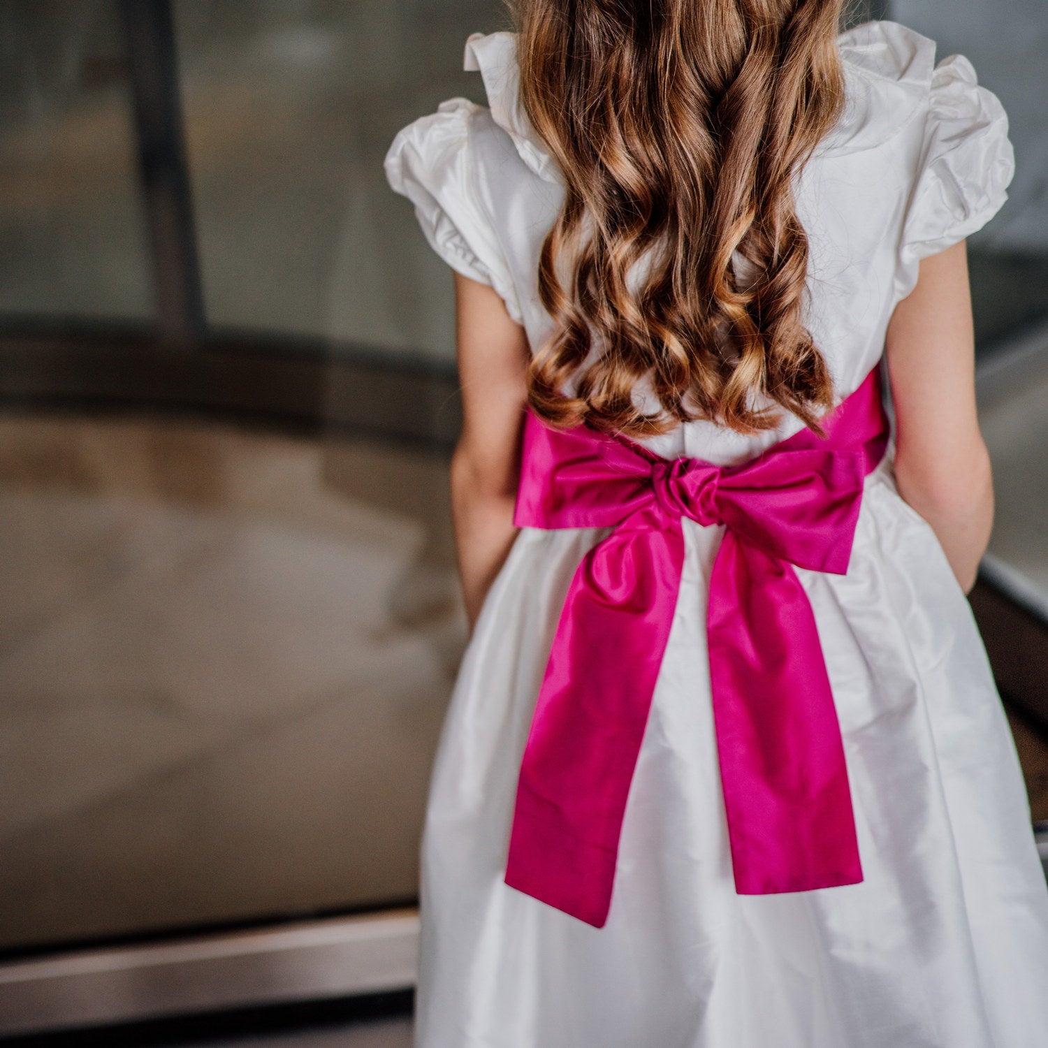 Flower girl dress with pink sash hotsell