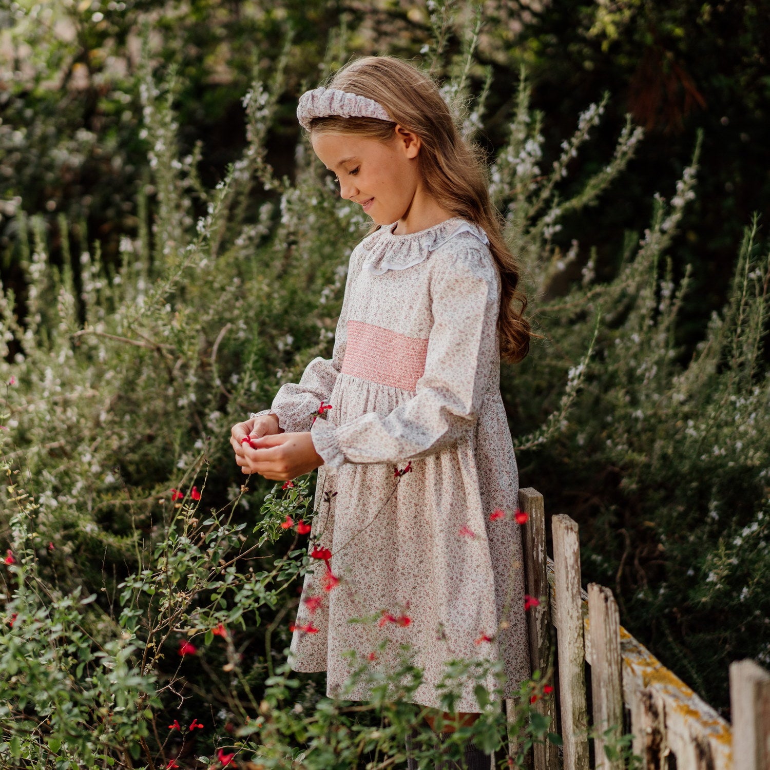 Girl Ditsy Pink Floral Hand Smocked Dress