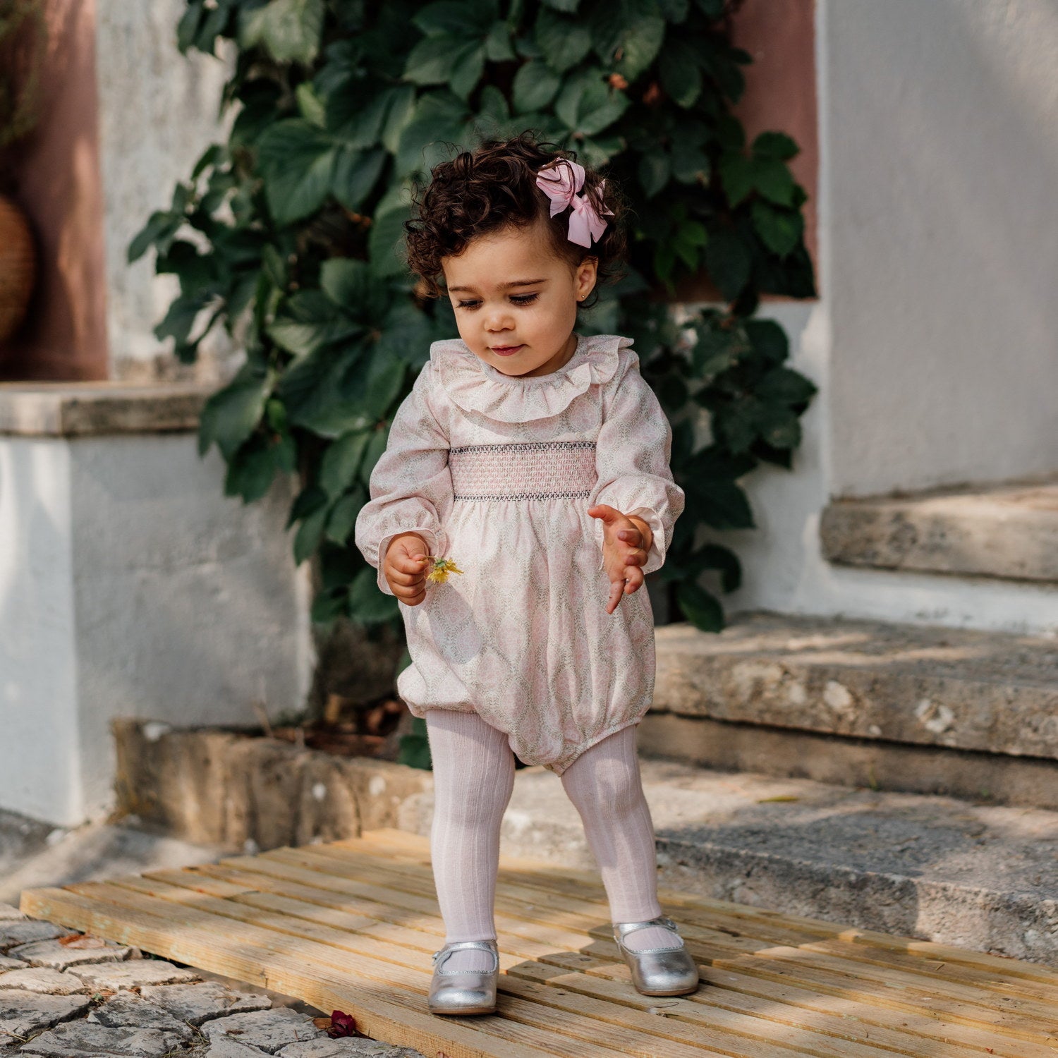 Baby Light Pink Floral Hand Smocked Romper