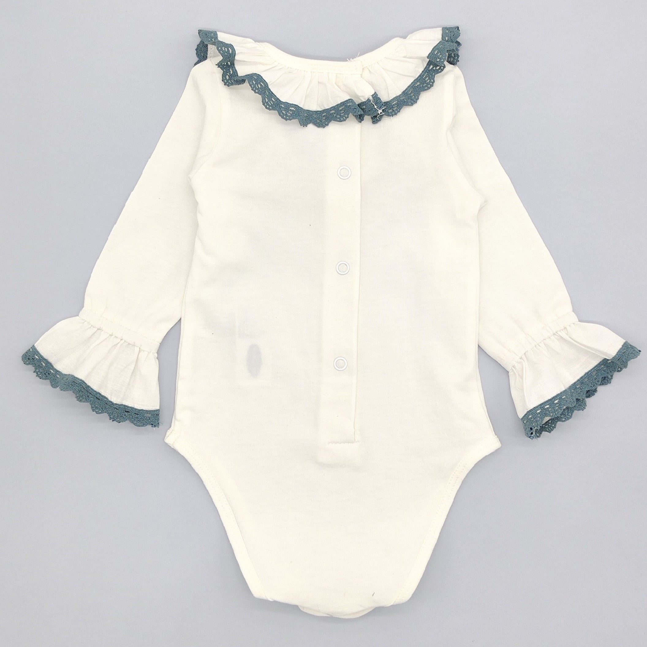 Baby White Cotton Blue Lace Bodysuit