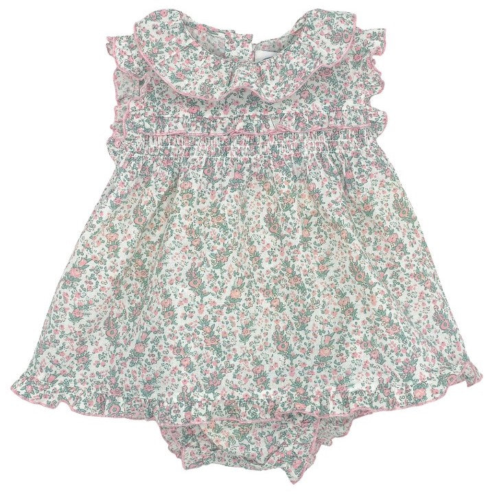 Baby Pink & Green Floral Hand Smocked Set