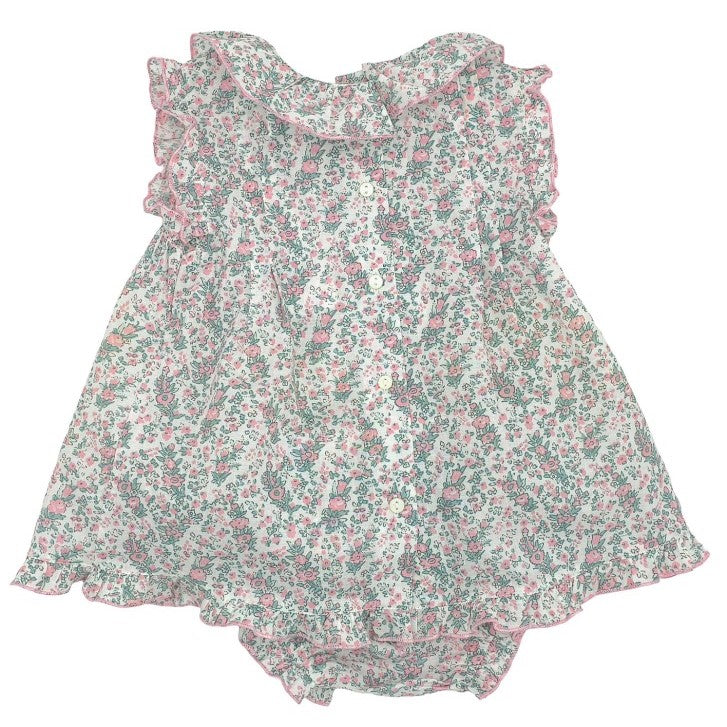Baby Pink & Green Floral Hand Smocked Set
