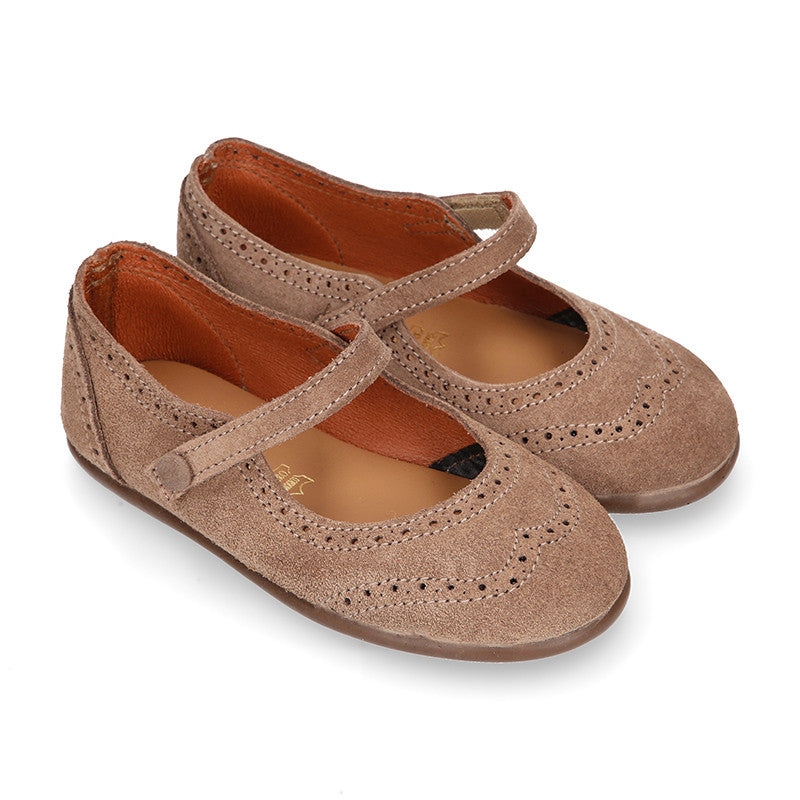 Girl Stone Suede Leather Mary Jane Shoes