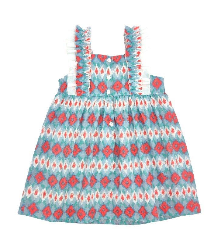Girl Coral Ikat Butterfly Sleeve Dress